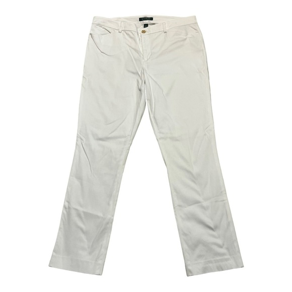 Lauren Ralph Lauren Slim-Fit Flat Front Trousers White Straight-Leg Dress Pants - Picture 1 of 8